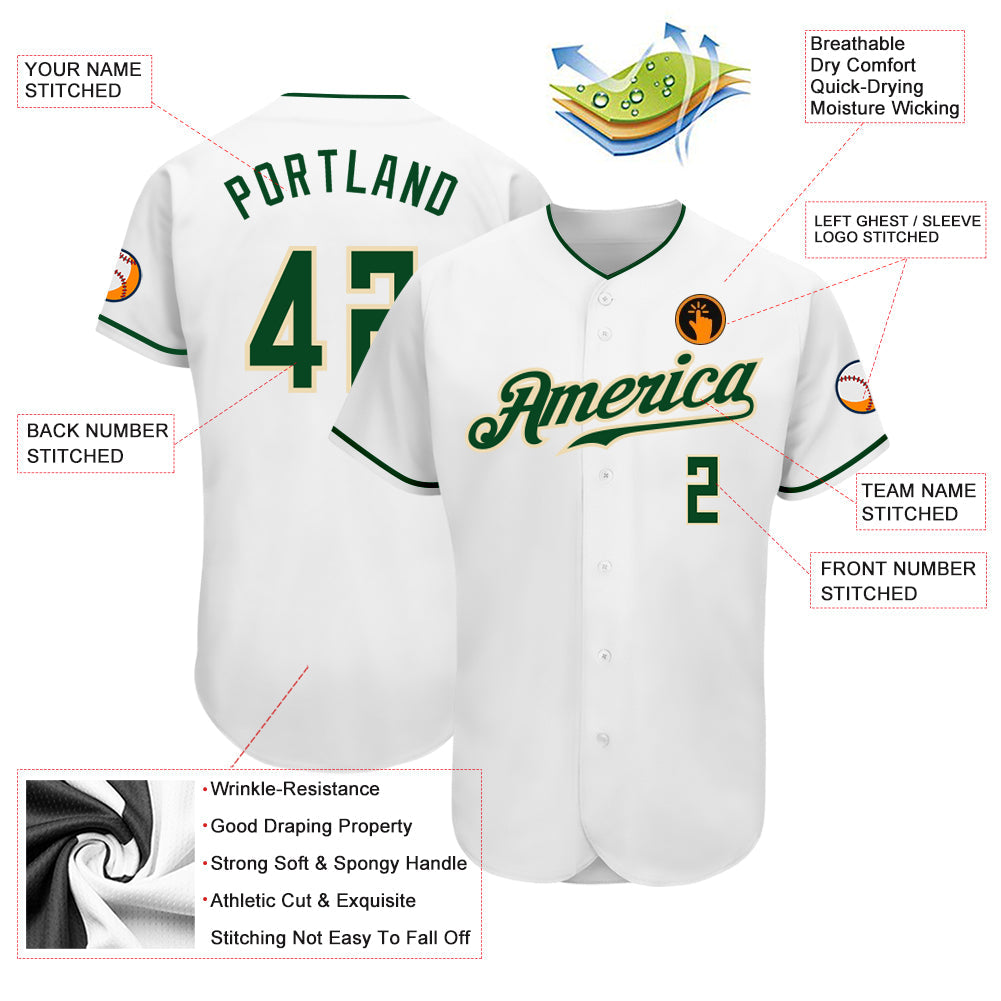 Custom White Green-Cream Authentic Baseball Jersey - Sky-Custom