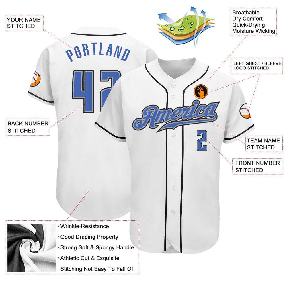 Custom White Blue-Gray Authentic Baseball Jersey - Sky-Custom