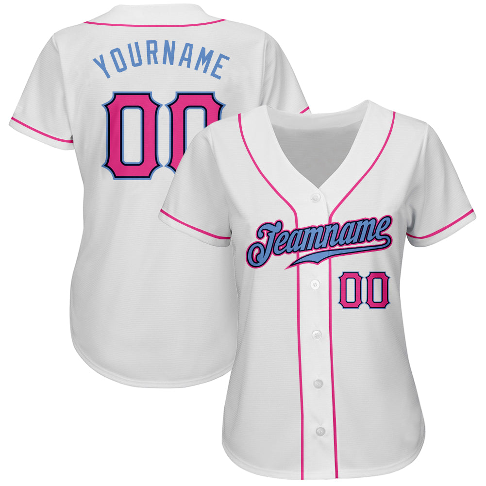 Custom White Pink-Light Blue Authentic Baseball Jersey - Sky-Custom
