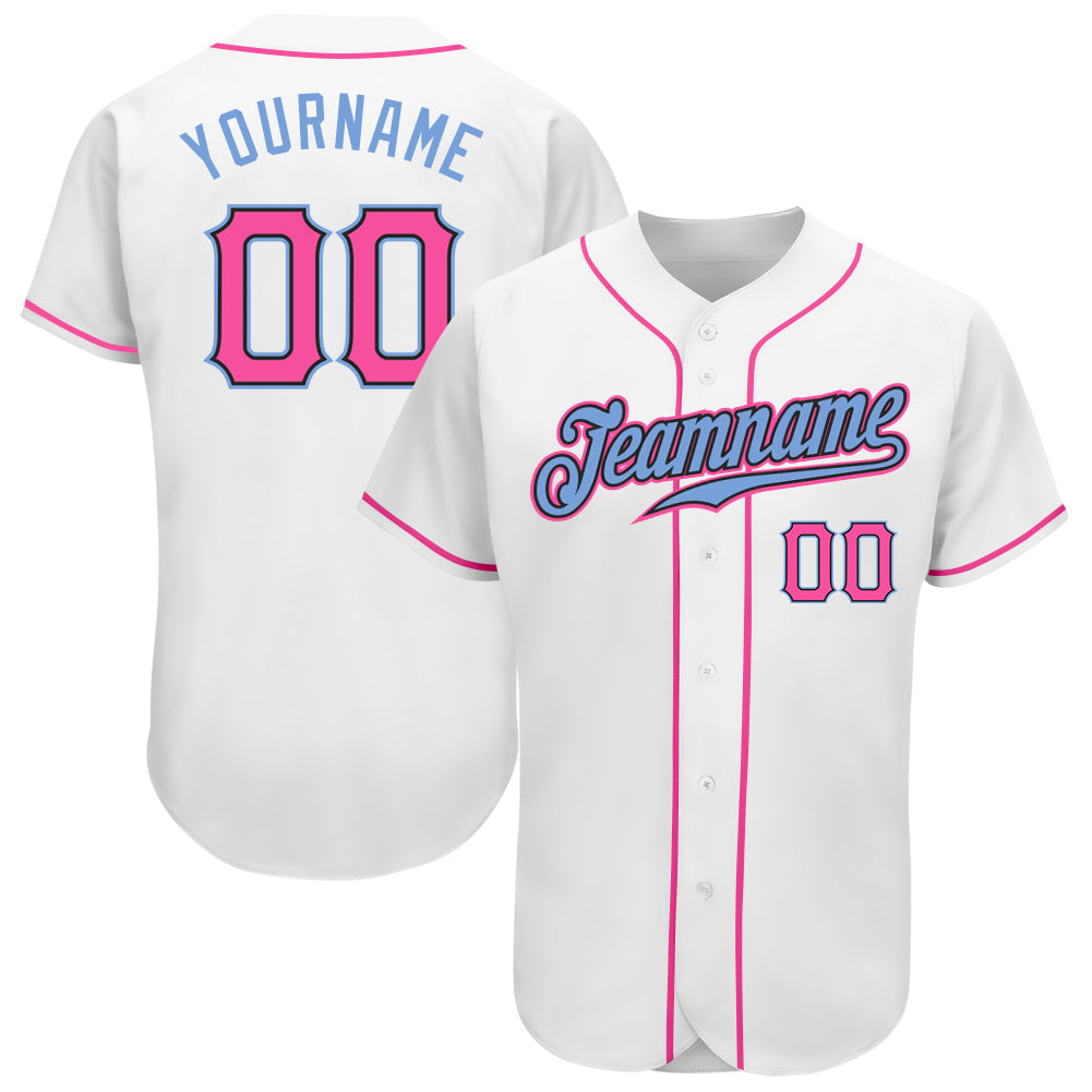 Custom White Pink-Light Blue Authentic Baseball Jersey - Sky-Custom