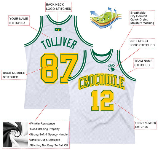 Custom White Gold-Kelly Green Authentic Throwback Basketball Jersey - Sky-Custom