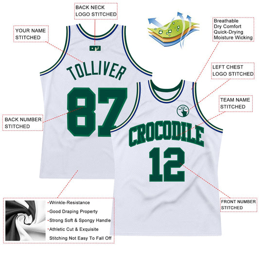 Custom White Green-Kelly Green Authentic Throwback Basketball Jersey - Sky-Custom