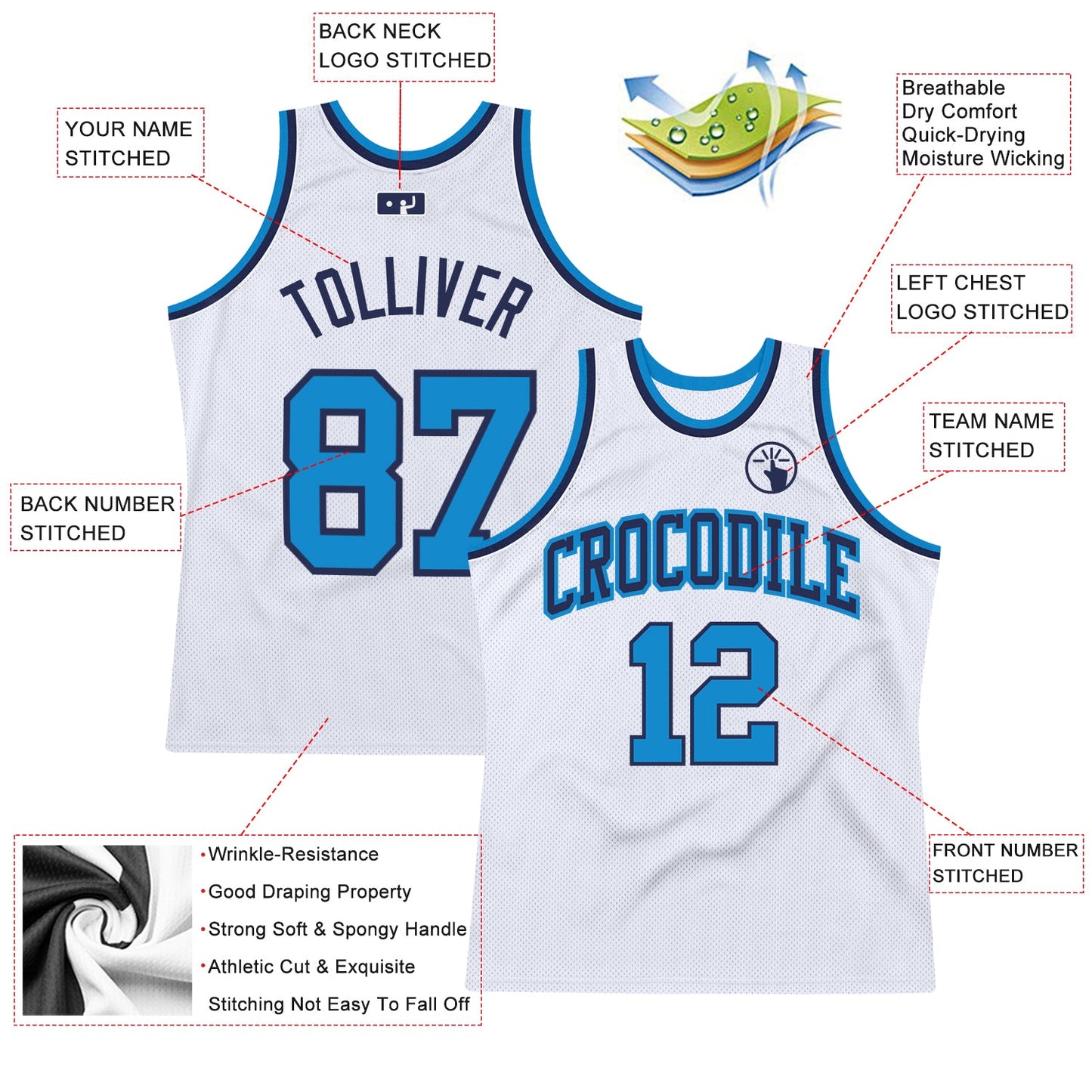 Custom White Blue-Navy Authentic Throwback Basketball Jersey - Sky-Custom