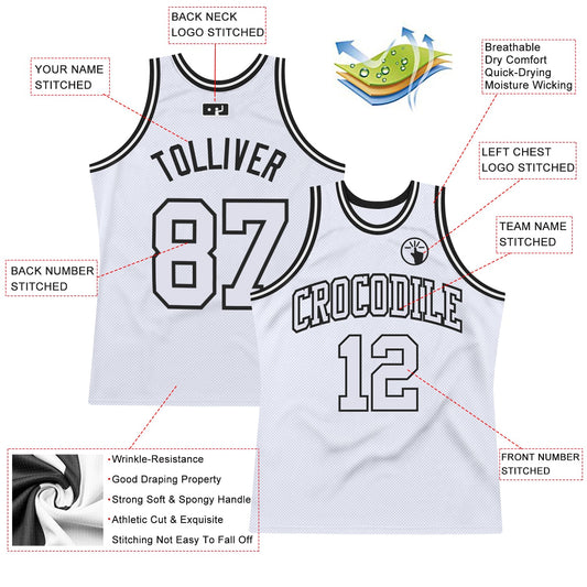 Custom White White-Black Authentic Throwback Basketball Jersey - Sky-Custom