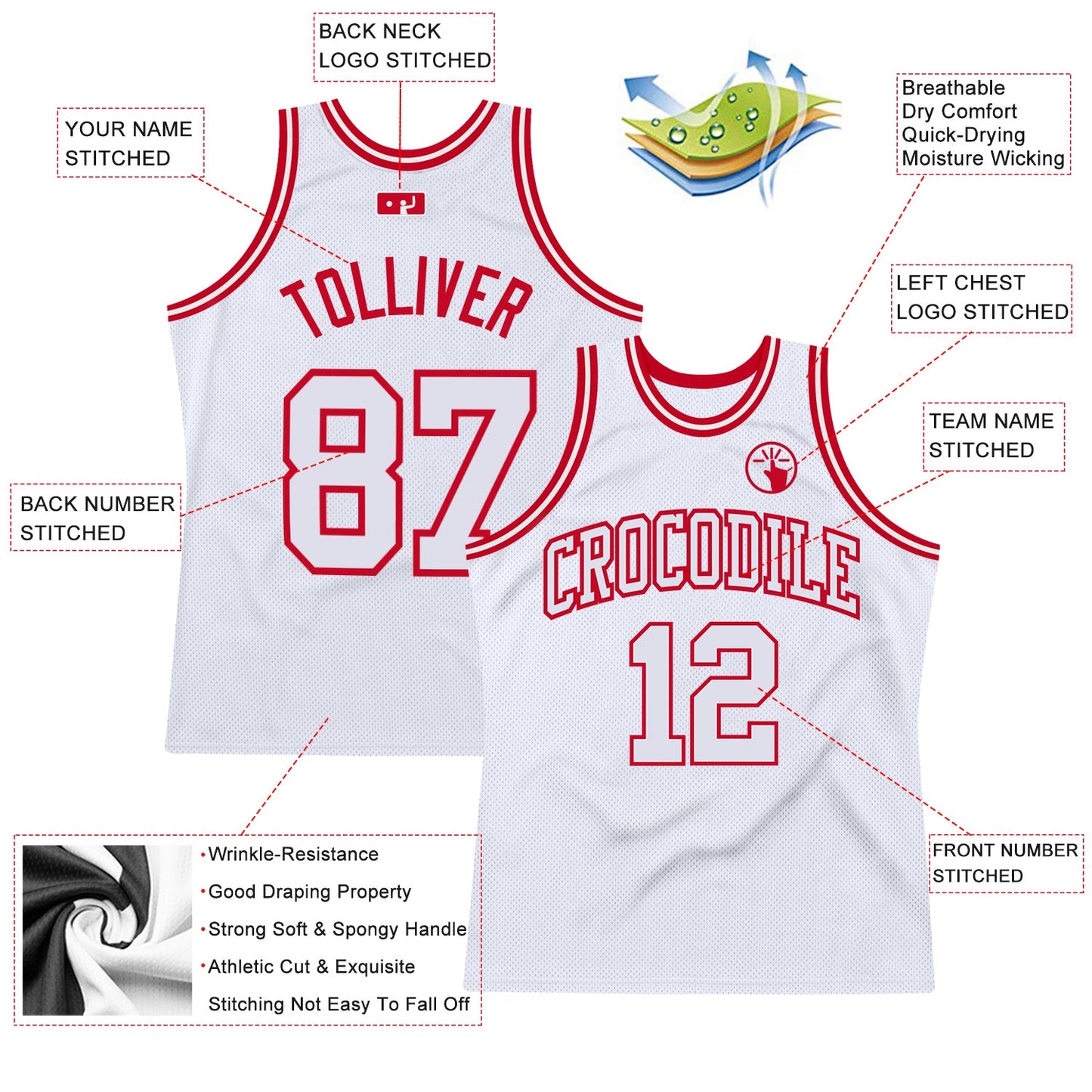 Custom White White-Red Authentic Throwback Basketball Jersey - Sky-Custom