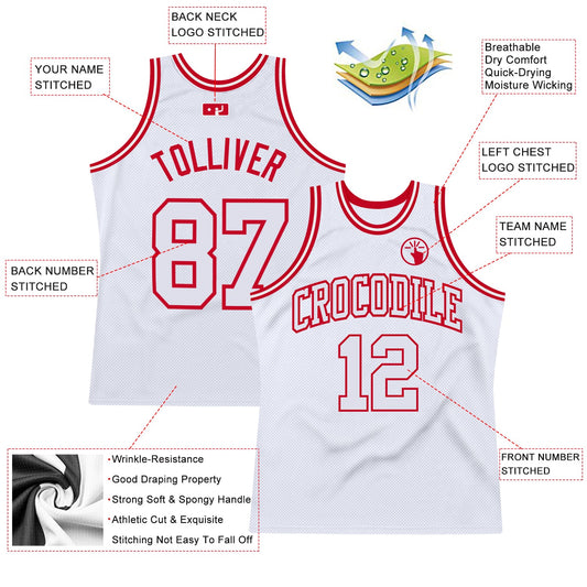 Custom White White-Red Authentic Throwback Basketball Jersey - Sky-Custom
