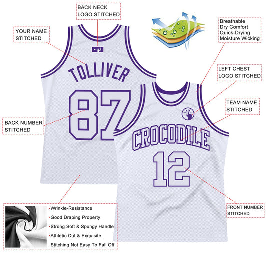 Custom White White-Purple Authentic Throwback Basketball Jersey - Sky-Custom