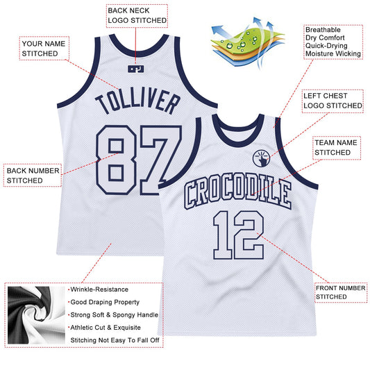 Custom White White-Navy Authentic Throwback Basketball Jersey - Sky-Custom