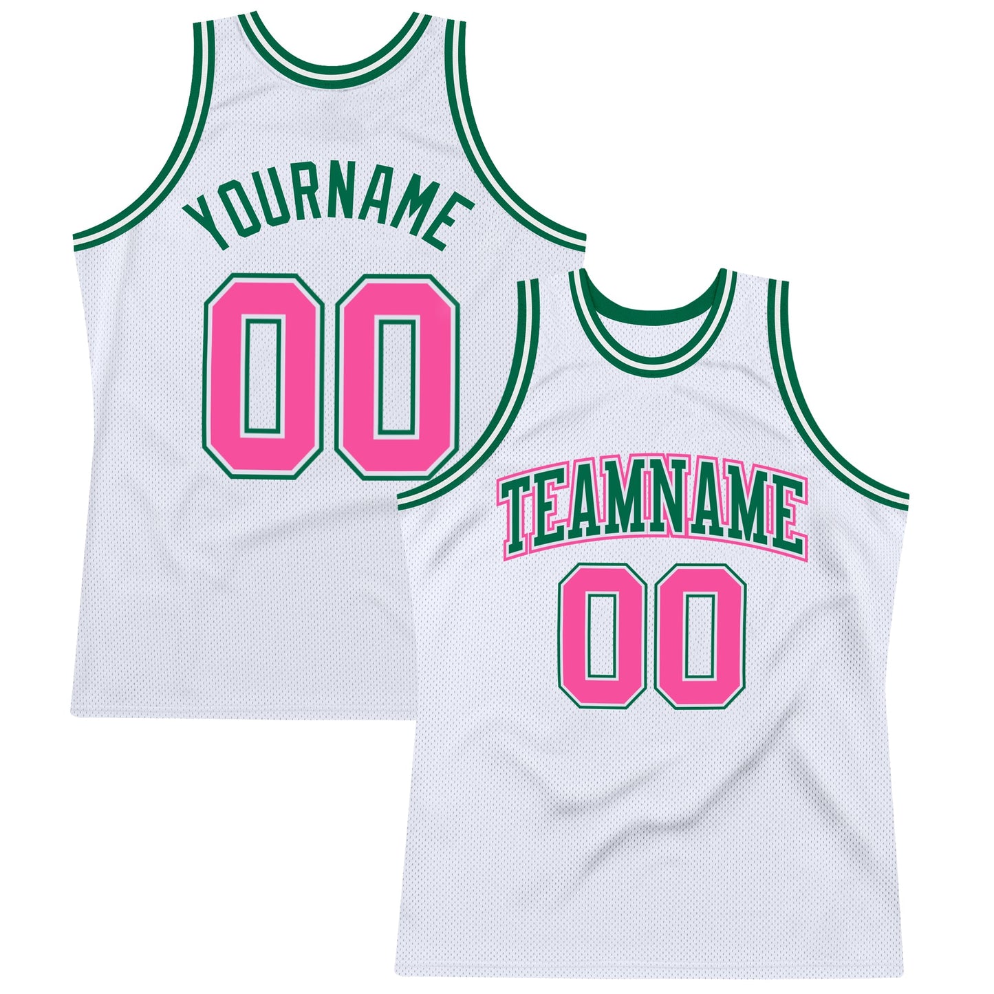 Custom White Pink-Kelly Green Authentic Throwback Basketball Jersey - Sky-Custom