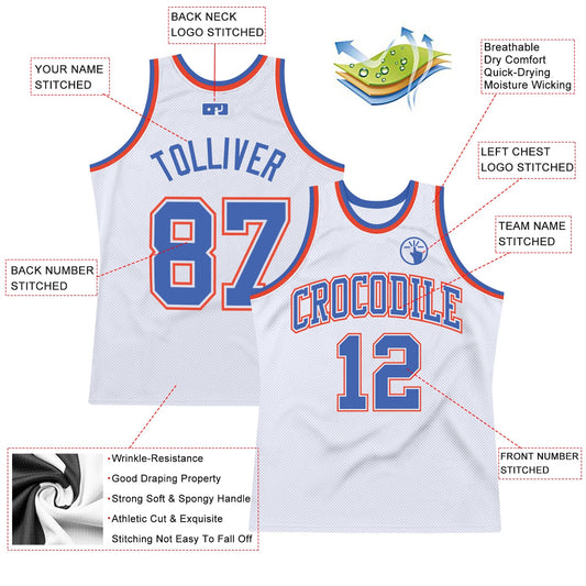 Custom White Blue-Orange Authentic Throwback Basketball Jersey - Sky-Custom