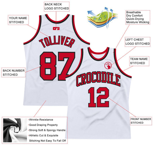Custom White Red-Black Authentic Throwback Basketball Jersey - Sky-Custom