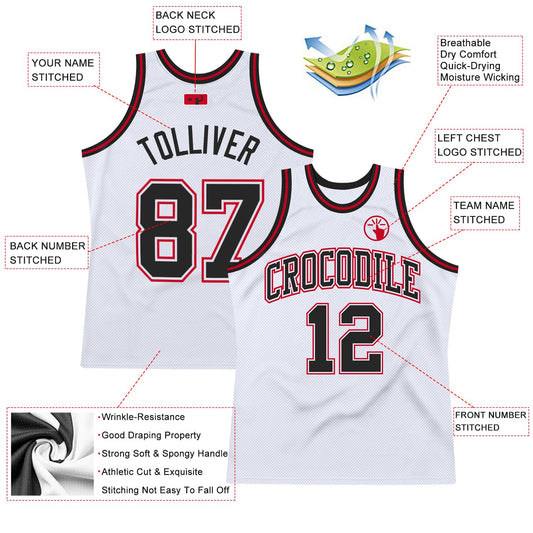 Custom White Black-Red Authentic Throwback Basketball Jersey - Sky-Custom