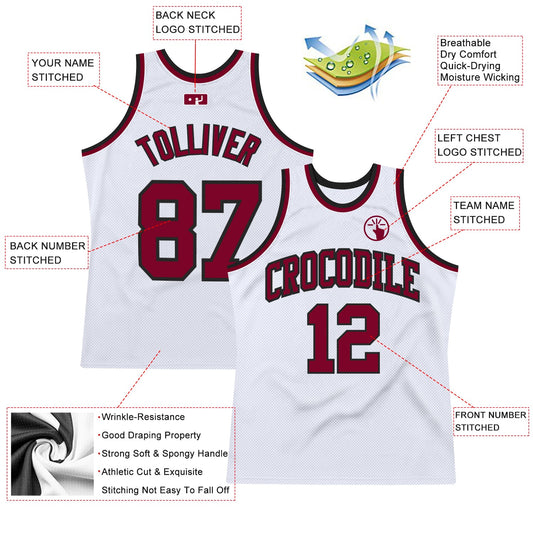 Custom White Maroon-Black Authentic Throwback Basketball Jersey - Sky-Custom