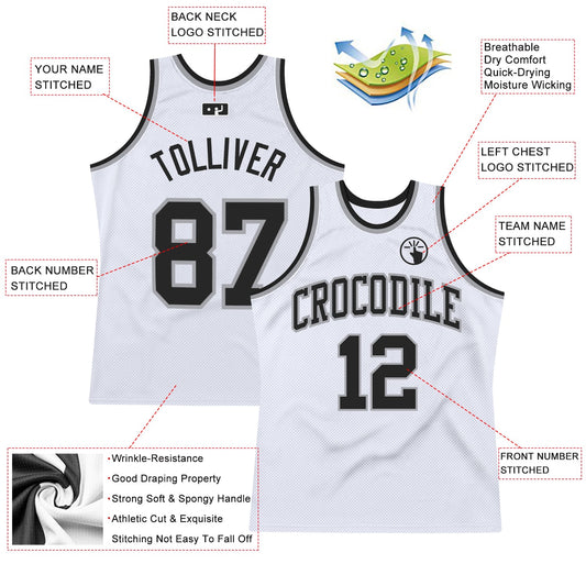 Custom White Black-Gray Authentic Throwback Basketball Jersey - Sky-Custom