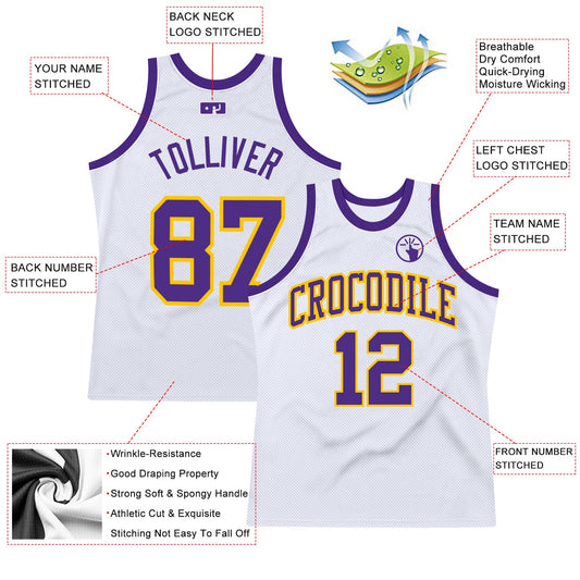 Custom White Purple-Gold Authentic Throwback Basketball Jersey - Sky-Custom