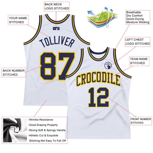 Custom White Navy-Gold Authentic Throwback Basketball Jersey - Sky-Custom