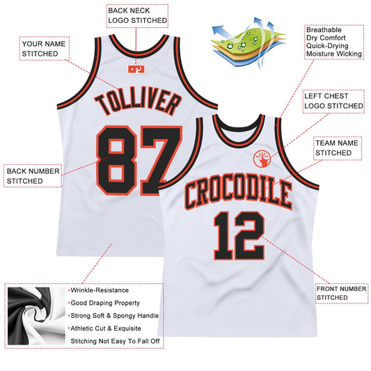 Custom White Black-Orange Authentic Throwback Basketball Jersey - Sky-Custom