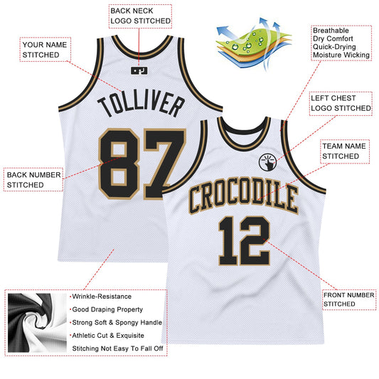 Custom White Black-Old Gold Authentic Throwback Basketball Jersey - Sky-Custom