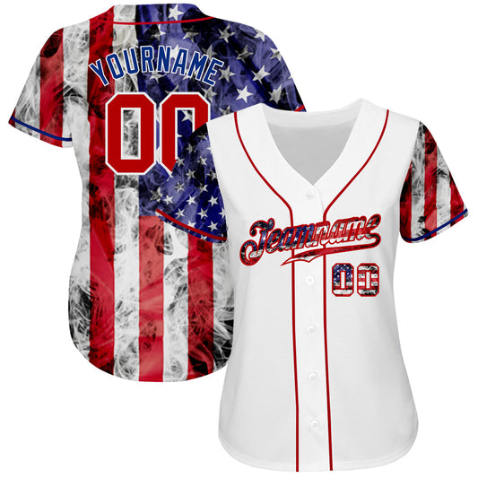 Custom White Red-Royal 3D American Flag Authentic Baseball Jersey - Sky-Custom
