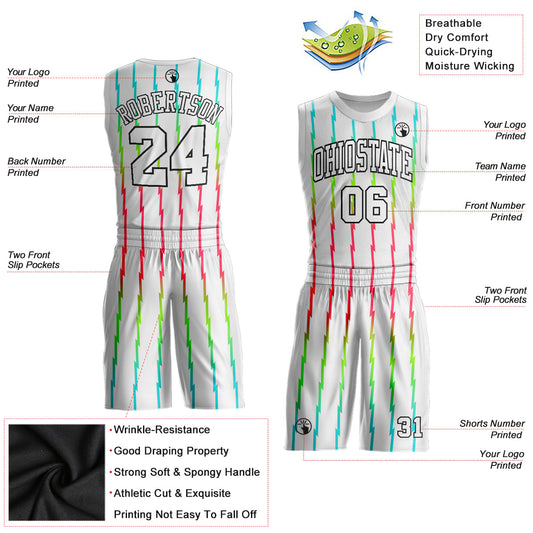 Custom White White-Red Round Neck Sublimation Basketball Suit Jersey - Sky-Custom