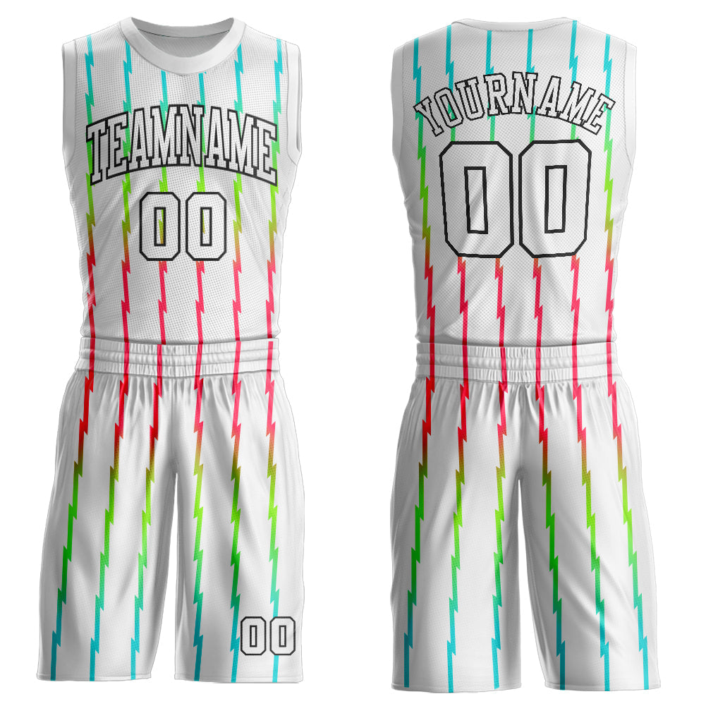Custom White White-Red Round Neck Sublimation Basketball Suit Jersey - Sky-Custom