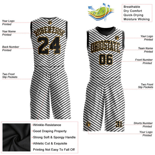 Custom White Black-Old Gold Round Neck Sublimation Basketball Suit Jersey - Sky-Custom