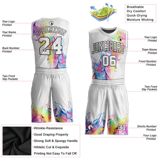 Custom White White-Black Round Neck Sublimation Basketball Suit Jersey - Sky-Custom