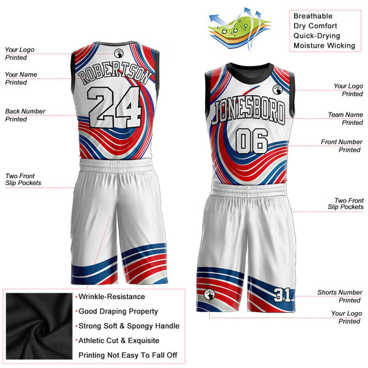 Custom White White-Red Round Neck Sublimation Basketball Suit Jersey - Sky-Custom