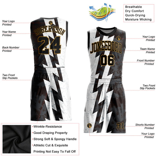 Custom White Black-Old Gold Round Neck Sublimation Basketball Suit Jersey - Sky-Custom