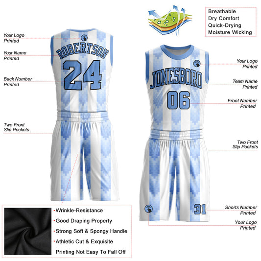 Custom White Light Blue-Black Round Neck Sublimation Basketball Suit Jersey - Sky-Custom
