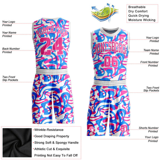 Custom White Pink-Light Blue Music Festival Round Neck Sublimation Basketball Suit Jersey - Sky-Custom