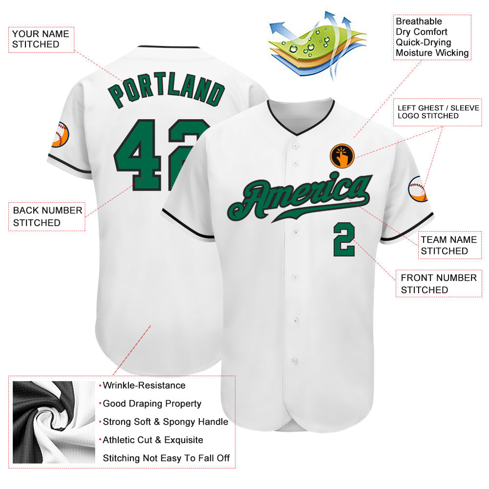 Custom White Kelly Green-Black Authentic Baseball Jersey - Sky-Custom