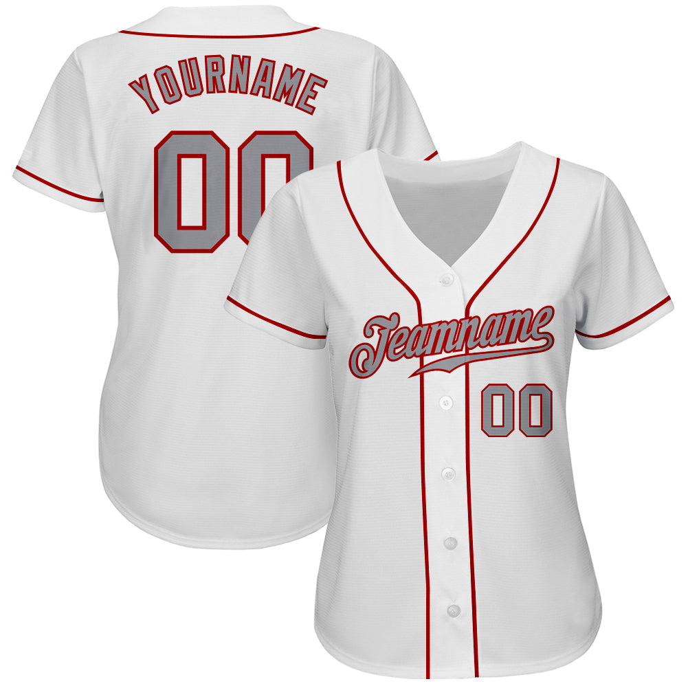 Custom White Gray-Red Authentic Baseball Jersey - Sky-Custom