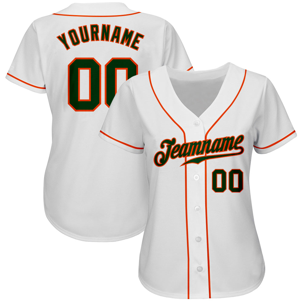 Custom White Green-Orange Authentic Baseball Jersey - Sky-Custom