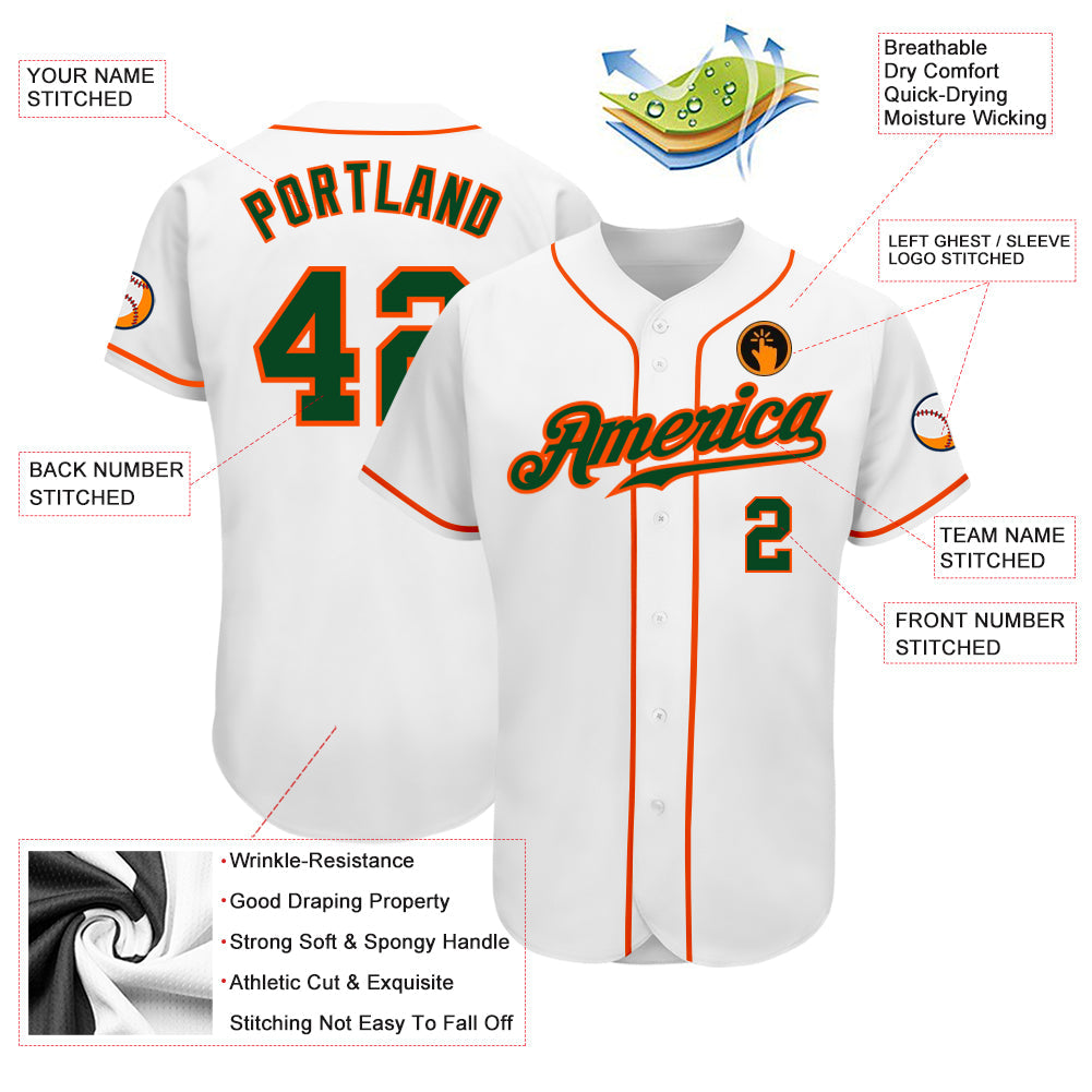 Custom White Green-Orange Authentic Baseball Jersey - Sky-Custom