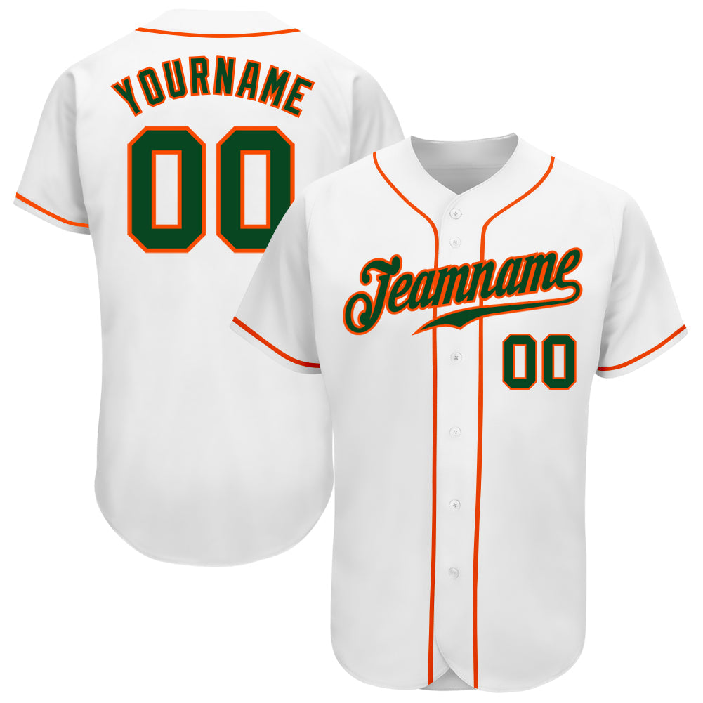 Custom White Green-Orange Authentic Baseball Jersey - Sky-Custom