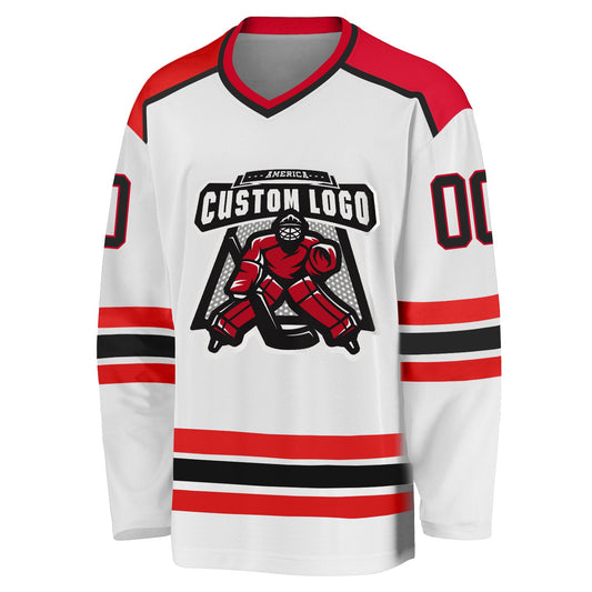 Custom White Black-Red Hockey Jersey - Sky-Custom