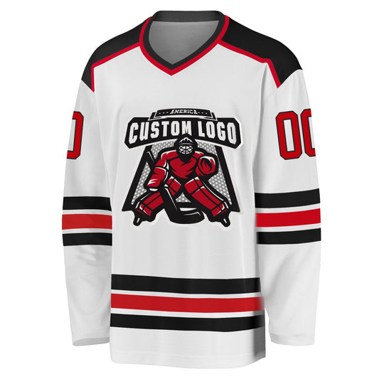 Custom White Red-Black Hockey Jersey - Sky-Custom