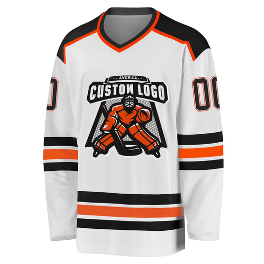 Custom White Black-Orange Hockey Jersey - Sky-Custom