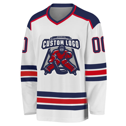 Custom White Navy-Red Hockey Jersey - Sky-Custom