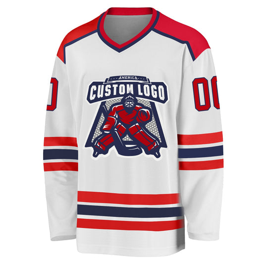 Custom White Red-Navy Hockey Jersey - Sky-Custom