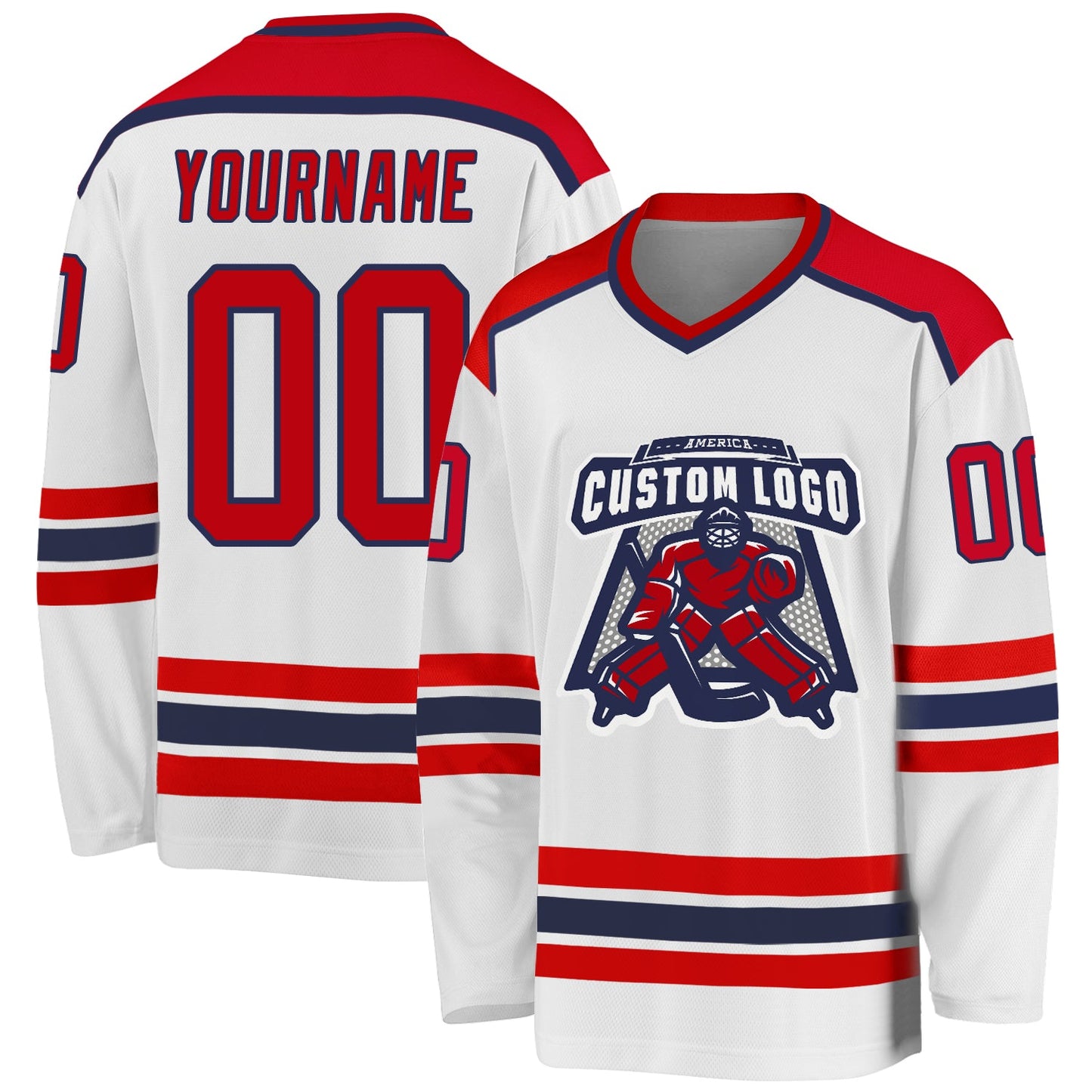 Custom White Red-Navy Hockey Jersey - Sky-Custom