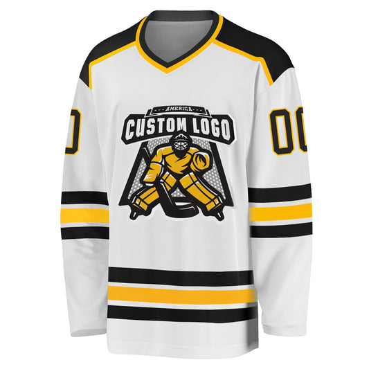 Custom White Black-Gold Hockey Jersey - Sky-Custom