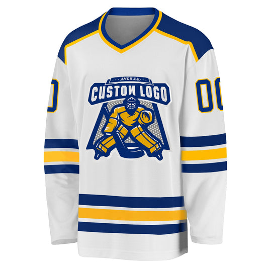 Custom White Royal-Gold Hockey Jersey - Sky-Custom