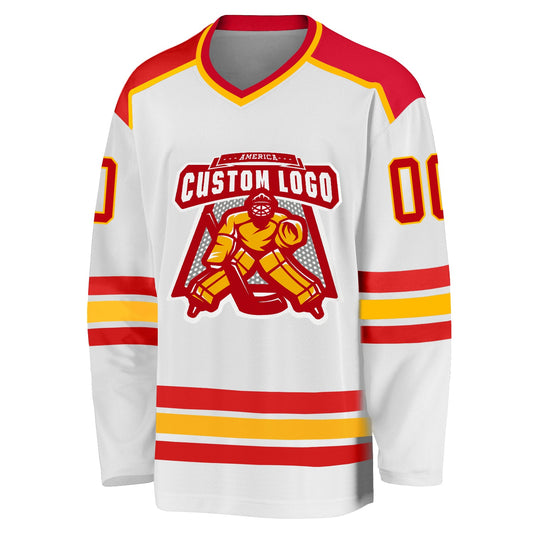 Custom White Red-Gold Hockey Jersey - Sky-Custom
