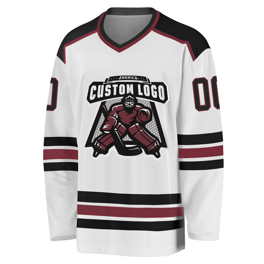 Custom White Black-Burgundy Hockey Jersey - Sky-Custom