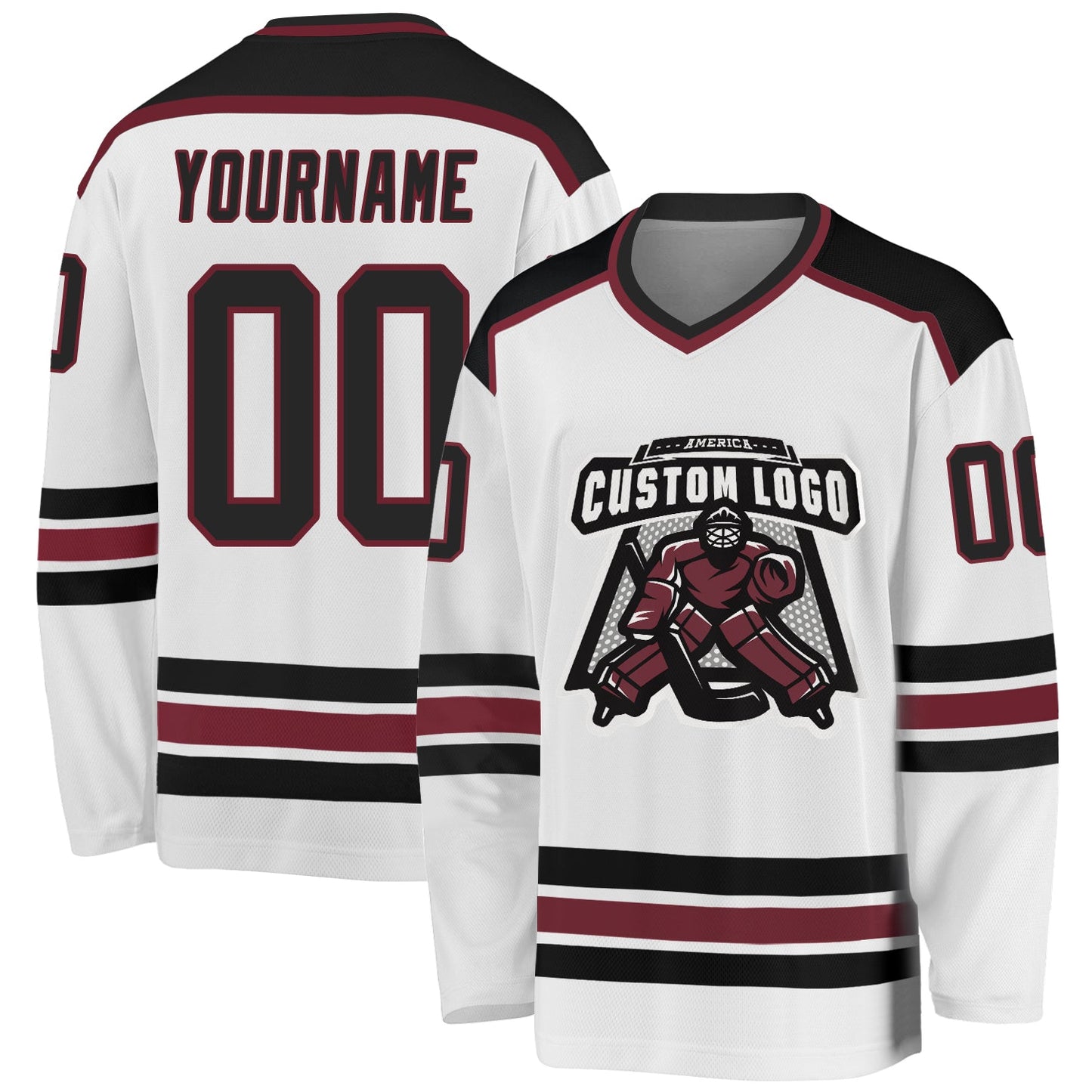 Custom White Black-Burgundy Hockey Jersey - Sky-Custom