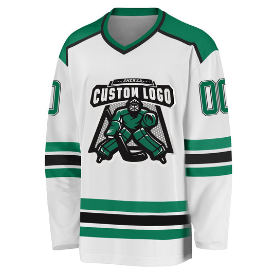 Custom White Kelly Green-Black Hockey Jersey - Sky-Custom