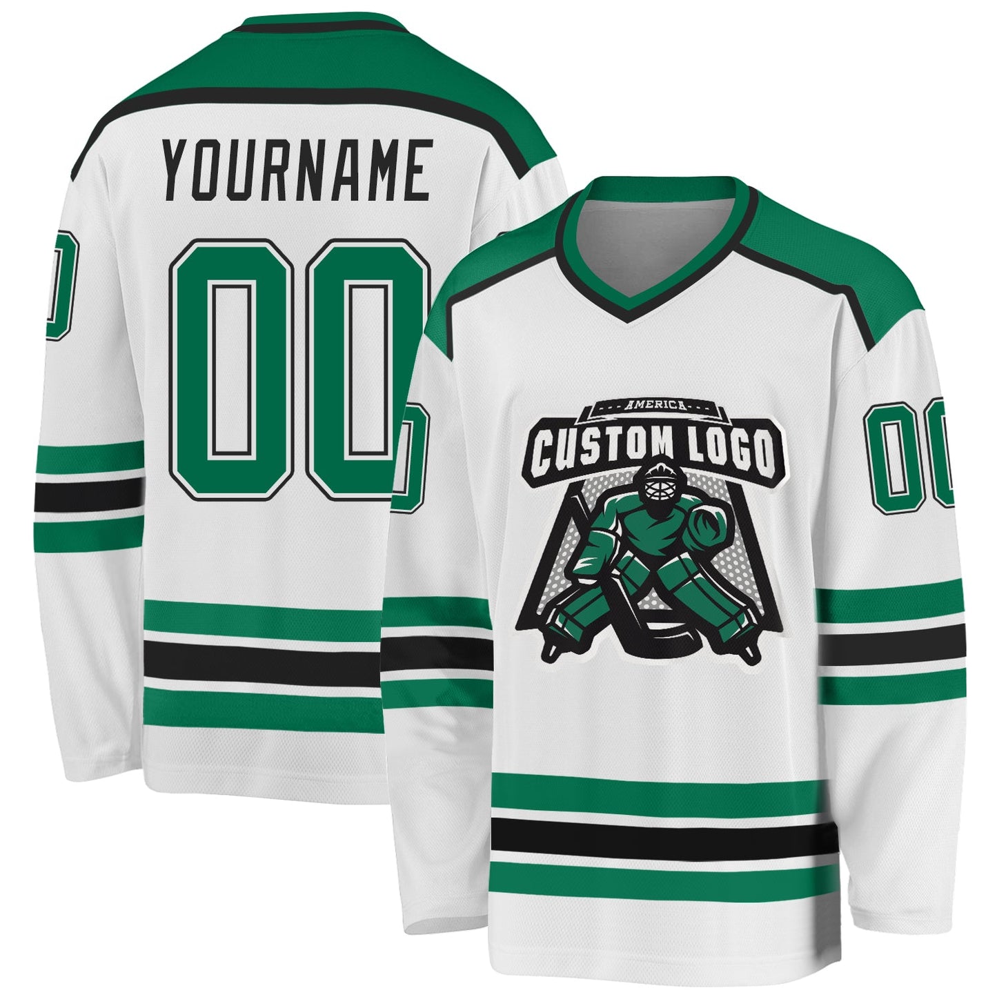 Custom White Kelly Green-Black Hockey Jersey - Sky-Custom