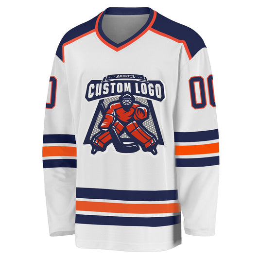 Custom White Navy-Orange Hockey Jersey - Sky-Custom